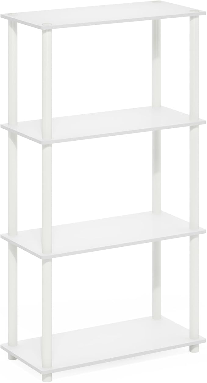 Furinno Turn-N-Tube Storage Shelves, 4-Tier Toolless Book Shelf, Corner Shelf, Toolless Open Shelves, for Organization and Storage, Living Room, Garage, Home Office, White