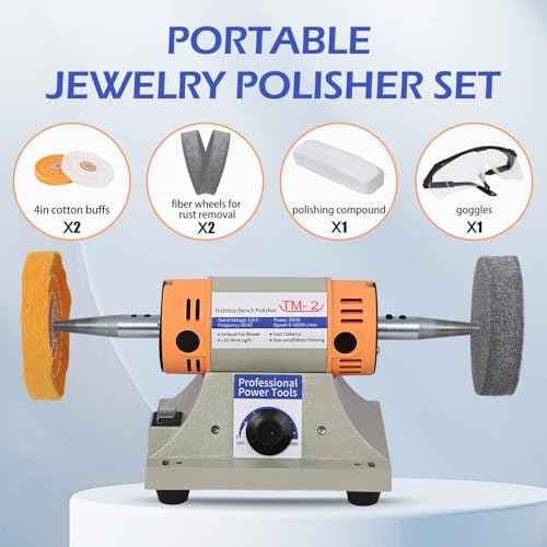 4" Jewelry Polisher - Adjustable Variable Speed Bench Buffer & Polishing Machine With 2 Cloth Wheels, 2 Abrasive Wheels, Safety Glasses & Compound for Jewelry, Dental, Metal, Jade Polishing