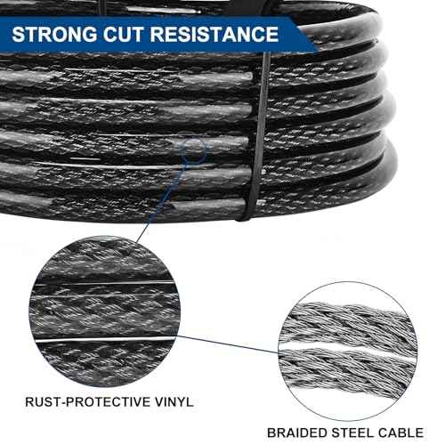 Security Steel Cable with Loops - 3/8 inch (10 mm) 40 ft Heavy Duty Bicycle Chain with PVC-Coated Braided Cable and Ring Suitable for U-Locks and Padlocks(20/30/40 ft)
