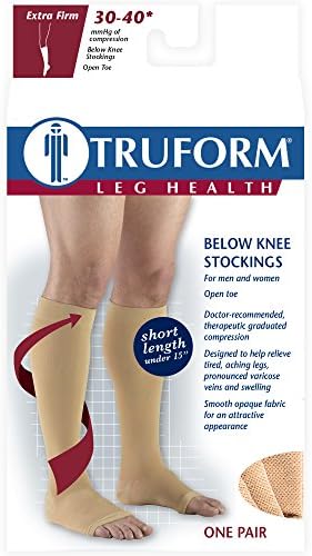 Truform Short Length 30-40 mmHg Compression Stockings for Men and Women, Reduced Length, Open Toe, Beige, X-Large