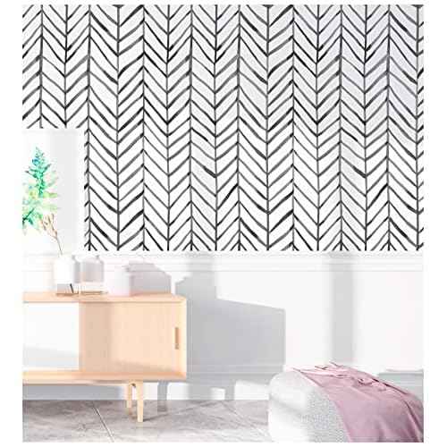 HAOKHOME Black and White Wallpaper Peel and Stick Stripe Herringbone Geometric Textured Self Adhesive Contact Paper Removable for Bathroom 17.7in x 9.8ft