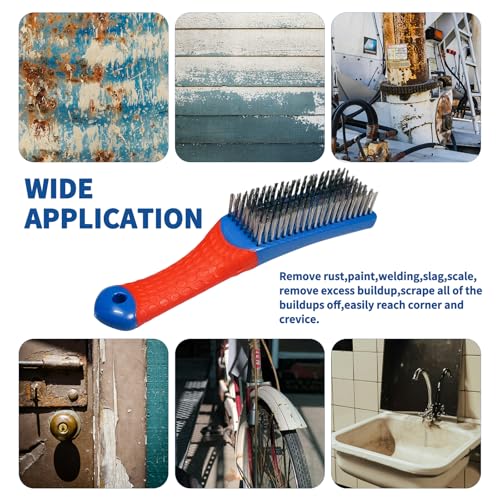 4 PCS Heavy-Duty Wire Brush Set, Heavy Stainless Steel Wire Scratch Brush, with Ergonomic Silicone Covered Handle, for Rust, Dirt, Deep Cleaning Rust and Paint
