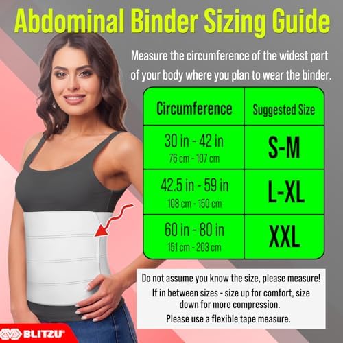 Abdominal Binder for Women & Men Post Surgery Recovery, 12 inch 4 Panel Waist Compression Band, Wrap Support for Bariatric, Belly, Stomach, Postpartum, Hernia, Latex-free. Breathable Fabric S-M