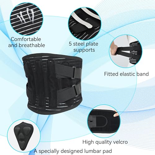 Back Brace for Lower Back Pain Women Men, Adjustable Lumbar Support Brace with Bionic Support System, Breathable Lower Back Brace for Work, Herniated Disc, Sciatica, Scoliosis (Large)