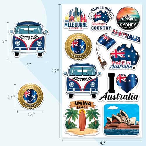 Australia Travel Stickers 50 Pieces Vinyl Waterproof Decal for Laptop Water Bottle Phone Car Window Bike Motorcycle Stakeboard Scrapbook Australian Sticker Gifts