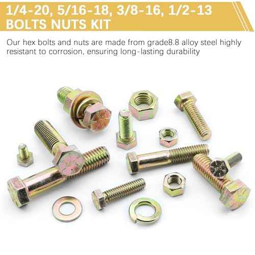 610 PCS Grade8.8 SAE Bolt and Nut Assortment,1/4 5/16 3/8 1/2 Heavy Duty Hex Head Bolts and Nuts Kit with Yellow Zinc Plated, Includes 18 Common Size,Length from 11-65mm