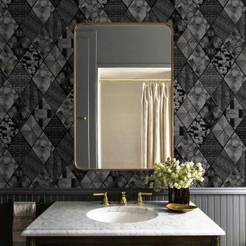 Zeeko Black Textured Peel and Stick Wallpaper 3D Embossed Geometric Linear Contact Paper Removable Waterproof Wall Paper 17.3" x 80"