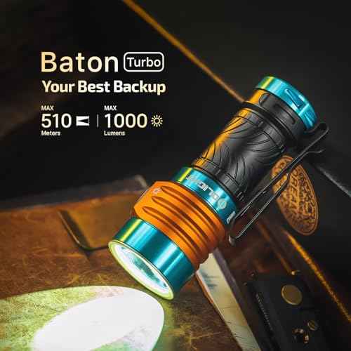 OLIGHT BatonTurbo EDC Rechargeable Flashlight, 1000 Lumens Compact LED Flash Light and 510 Meters Long Throw Powerful Pocket Light, with Two-Way Clip and Landyard for Camping, Hiking (Roadster)