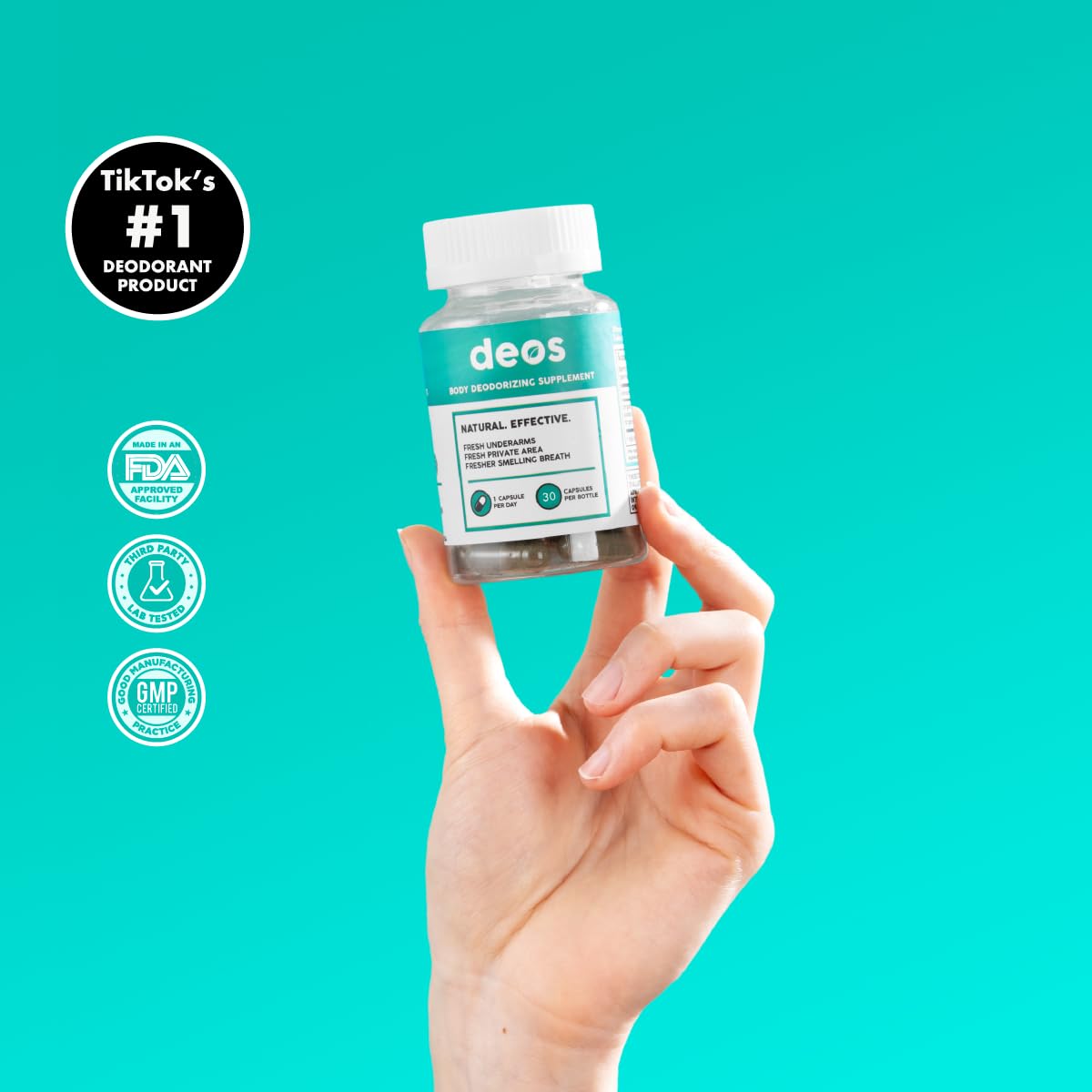 DEOS Internal Deodorant Supplement – Full Body Deodorizer for Gut Health, Skin Health, Detox & Digestion Support – Natural Odor Control Chlorophyll Pills | 30 Capsules