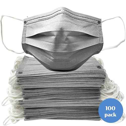 100PCS Gray Disposable Face Masks, Non-medical, 3 Layer Protection Face Masks for Adult, Teenager, Seniors Bag 100pcs (Gray)