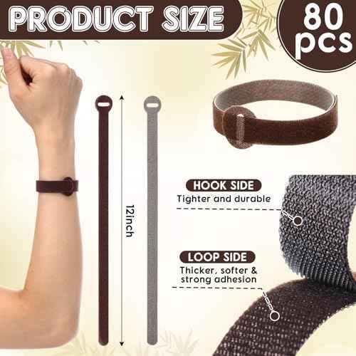 80 Pcs 12 Inch Christmas Garland Ties Brown Adjustable Holiday Banister Ties Reusable Fastener Strap Nylon Garden Plant Cable Strap Christmas Tree Wreath Hook Loop Organizer for Home Office