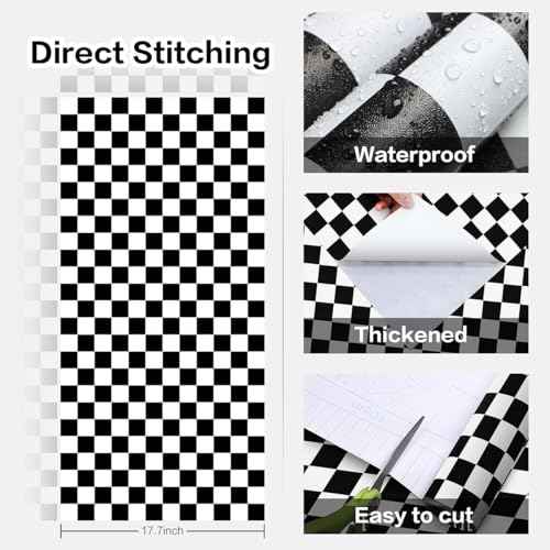 Jeweluck Black and White Wallpaper Peel and Stick Checkered Contact Paper 17.7"x118.1" Mosaic Checkered Peel and Stick Wallpaper Lattice Self Adhesive Removable Wall Paper for Bathroom Cabinets Vinyl