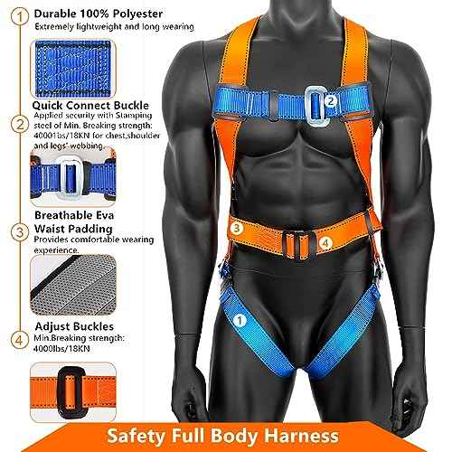 Full Body Safety Harness Tool Fall Protection£¬OSHA/ANSI Compliant,ASTM F1774certified | INTERNAL Shock Absorbing Lanyard£¨Orange£©