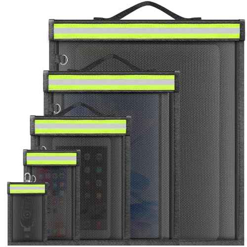 5 Pack Faraday Bags with Handle & Reflective Strip, Faraday cages for Laptops, Tablets, Phones, Car Keys, Anti-Tracking EMP Bag, Fireproof & Waterproof Signal Blocking Pouch