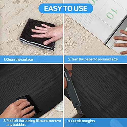seonta Black Contact Paper 16"x118" Wood Peel and Stick Wallpaper Waterproof Removable Self Adhesive Wall Paper Sticker Cover Wood Vinyl Wrap for Countertop Desk Table Cabinets