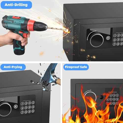 Digital Electronic Money Safe, Steel Security Lock Box with Keypad, Office Hotel Business Jewelry Gun Cash Safe, 0.23 Cubic Feet, 9.06" W x 6.69" D x 6.69" H£¨black£©