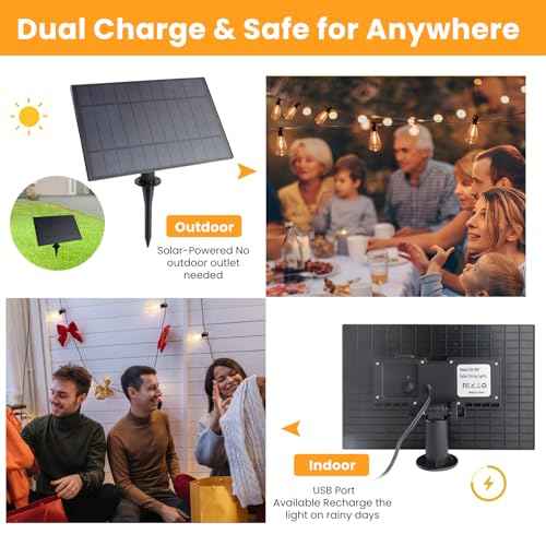 VUAA 150FT Solar Outdoor String Lights Waterproof, Solar Powered Patio Lights with 52 Shatterproof ST38 Edison Bulbs & Remote Control,LED Dimmable Solar String Lights for Outside