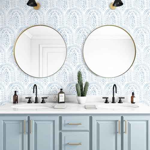 Peel and Stick Wallpaper Modern Wall Paper Boho Contact Paper Removable Wallpaper Peel and Stick Blue and White Self-Adhesive for Bathroom Bedroom Kitchen Wall Decor 17.3" x 118"