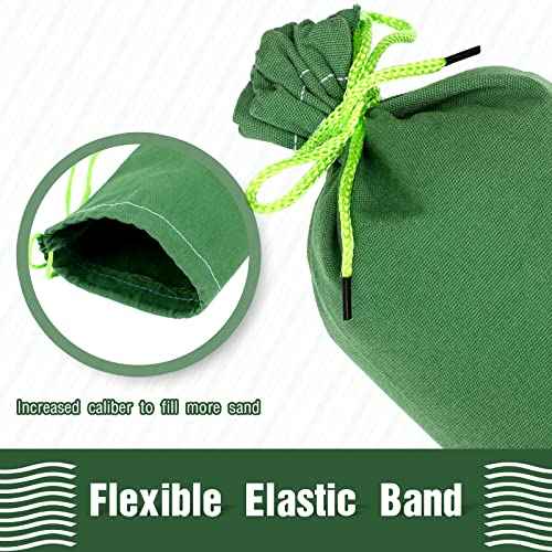 Threan 4 Pcs Long Canvas Sandbags for Flooding Sand Tube Bags Flood Protection Thickened Reusable Rain Wind Flood Barrier with Elastic Band Water Barrier Tube for Door Rain Control, Green (11 ft)
