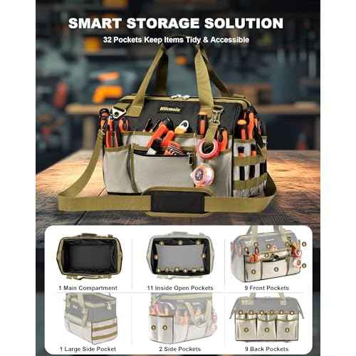16.5-Inch Heavy Duty Tool Bags for Men, 32-Pocket Large Tool Organizer Storage, 1680D Oxford Tool Bag with Adjustable Shoulder Straps, Tool Storage Bag for HVAC, Electrician, Carpenter, Mechanic