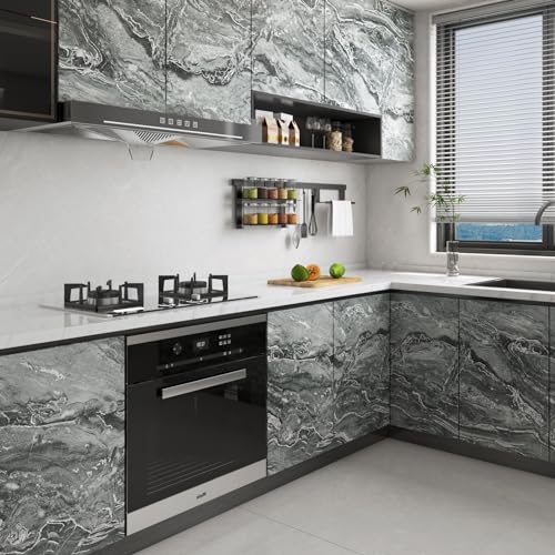LACHEERY Dark Grey Marble Contact Paper for Countertops Matte Silver Gray Marble Contact Paper Peel and Stick Marble Countertop Waterproof Self Adhesive Marble Wallpaper for Walls Cabinets 15.8"x80"