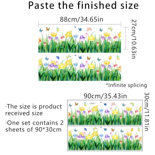 Green Grass Wall Corner Stickers Wildflower Butterflies Baseboard Skirting Line Wall Decals Bedroom Living Room Dining Room