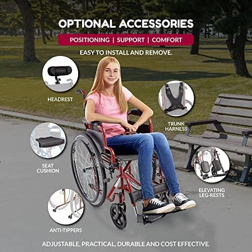 Ziggo 14” Seat Width Pediatric Wheelchair for Kids & Children, Lightweight, Manual Folding Wheelchair w/Safety Belt, Swing-Away Foot Support w/Straps, Desk Length Arm Rests