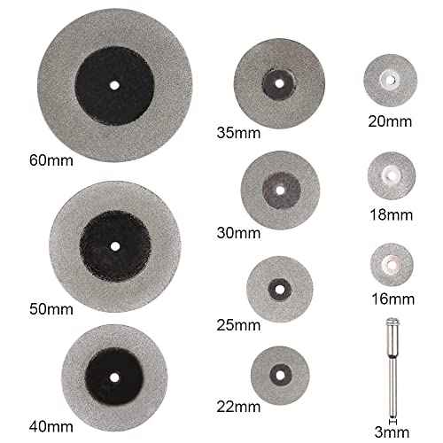 Wolfride 10Pcs Diamond Cutting Wheel Cutting Discs for Rotary Tool Disc Drill Blades and Mandrel for Glass Tile Metal