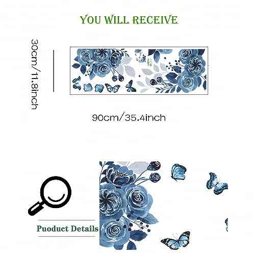 Blue Siren Peony Rose Flower Wall Stickers,sacinora Butterfly Floral Art Plants Wall Decals Removable Vinyl Peel and Stick for Living Room Bedroom Children's Room Kitchen Sofa TV Background Decoration