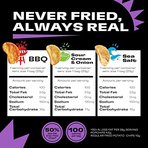 Popchips Potato Chips Variety Pack, Sea Salt, BBQ, Sour Cream & Onion, 12ct Single Serve 0.8oz Bags, Gluten Free, Salty Snacks for Adults and Children, Non-GMO & Kosher, 100 Calories Per Bag
