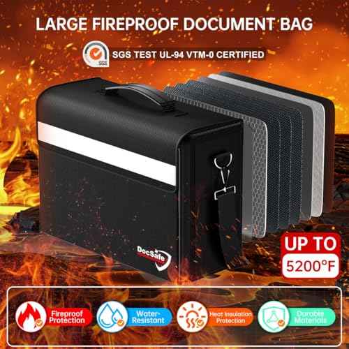 DocSafe Fireproof Document Bag with Multiple Pockets,5200¡ÆF Large (17¡±x12.5¡±x7.2¡±) File Organizer Fireproof Waterproof Bag Important Document Holder Home Office Portable Filing Storage for Valuables