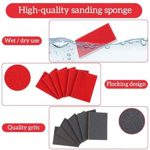 24 Pcs 320-2500 Fine Grit Sandpaper, Ultra Fine Sanding Sponges Pads, Wet Sanding Block, Sand Paper for Wood Furniture, Drywall Sandpaper, Soft Foam Sand Block Model Metal Furniture Polishing
