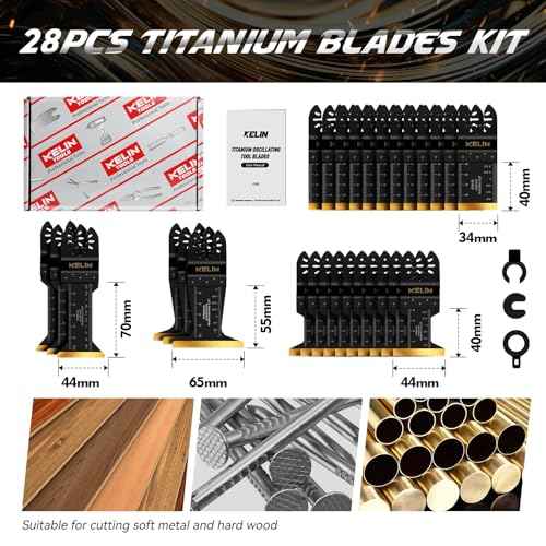 KELIN 28PCS Titanium Multitool Blades Kit, 4 Sizes Oscillating Tool Saw Blades Set for Metal and Wood Detail Cutting, Fit Bosch Fein Milwaukee Ryobi Dewalt