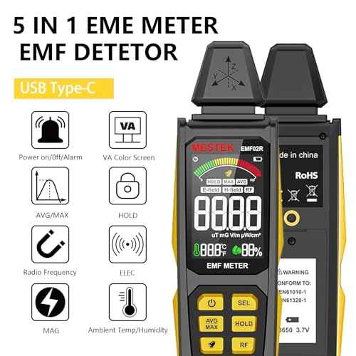 EMF Detector, MESTEK 5 in 1 EMF Meter Radiation Detector, Electric Field, Radio Frequency Field Temperature, Magnetic Field Strength Meter, Rechargeable EMF Reader Home EMF Detection and Ghost Hunting
