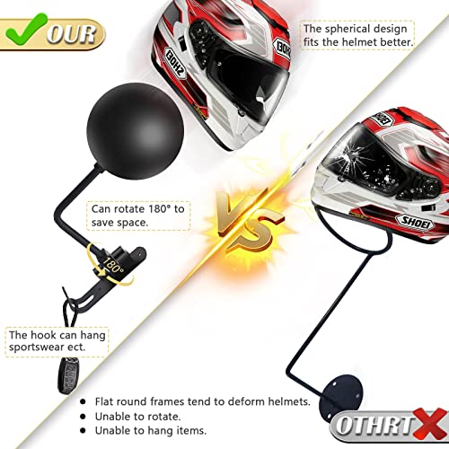 Motorcycle Helmet Rack Wall Mount - 180 Rotation Metal Bike Helmet Holder - 2 Hooks - Black, 2 Pcs