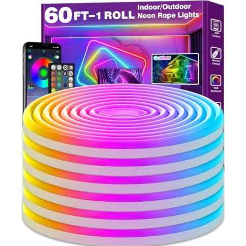 AILBTON 60Ft Neon Rope Lights,Flexible Led Rope Lights Control with App/Remote,Multiple Modes Rope Lights,IP65 Outdoor RGB Led Neons Lights,Music Sync Gaming Led Neon Light Strip for Bedroom Decor