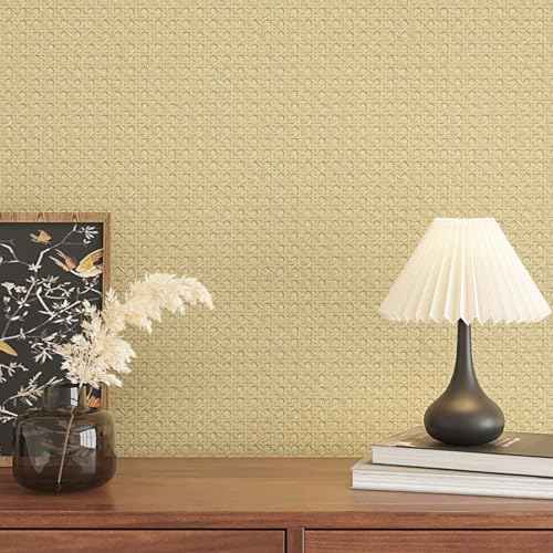 Rattan Wallpaper Peel and Stick Faux Fabric Wallpaper Brown Rattan Contact Paper Self Adhesive Removable Contact Paper for Cabinets Bedroom Walls Furniture Vinyl Renter Friendly 15.7"¡¿78.7"