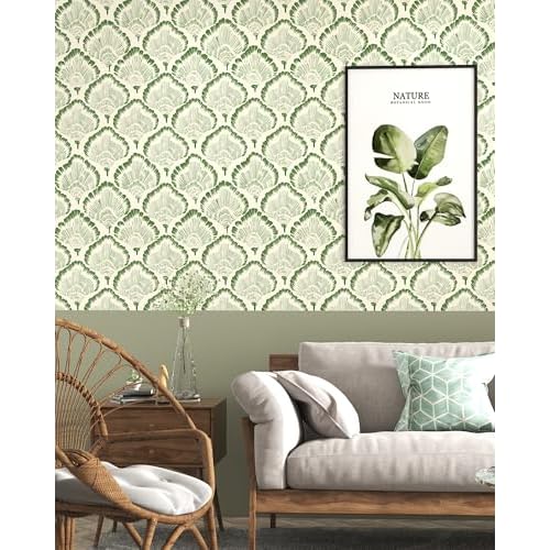 Green Leaf Wallpaper Modern Botanical Peel and Stick Wallpaper Boho Leaf Contact Paper17.3''¡¿78.8'' Self Adhesive Removable Wallpaper Waterproof for Bedroom Bathroom Cabinets Decor Vinyl Roll