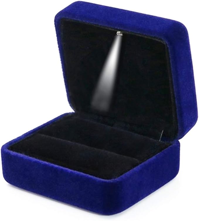GBYAN Single Slot Velvet Ring Box for Engagement or Wedding with LED Light - Blue