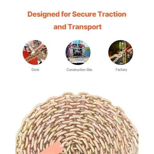 VEVOR Transport Binder Chain, 4900lbs Working Load Limit, 5/16''x20' G80 Tow Chain Tie Down with Grab Hooks, DOT Certified, Galvanized Coating Manganese Steel for Dock Factory Construction Site, 2Pack