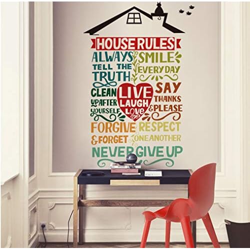 Runtoo House Rules Wall Decal Inspirational Wall Quotes Stickers Family Living Room Decor