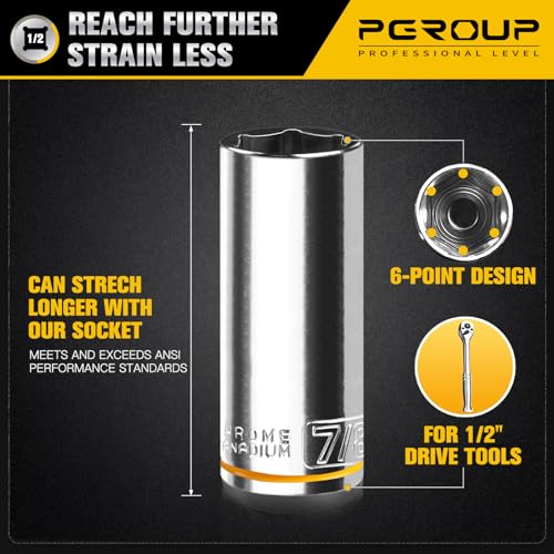 10PCS 1/2¡± Drive Deep Socket Set, SAE (3/8"-15/16"), 6-Point, Cr-V Steel, Chrome Plated Socket With Hanging Bracket, Cover Most Commonly Sizes
