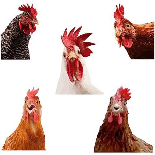 SUPERDANT Funny Rooster Wall Decals Farmhouse Cabinet 5pcs Chicken Wall Stickers Kitchen Outside Chicken Coop Farm Animals Wallpaper Art Realistic Style Peel and Stick Removable Farm Decoration