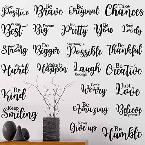 Leinuosen 25 Pcs Inspirational Wall Decal Motivational Quote Peel and Stick Vinyl Wall Quotes Stickers Removable Positive Saying for DIY Bedroom Living Room Office Art Decor