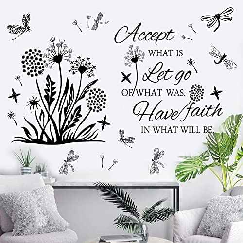 Inspirational Quotes Wall Art - Accept, Let Go, Have Faith - Dandelion Wall Decals, Flower Stickers, Murals - Bedroom, Office, Bathroom, Living Room