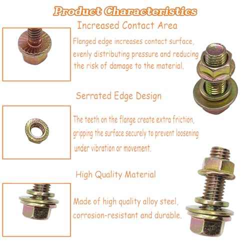 820pcs Metric Flange Bolt Assortment, Bolts and Nuts Kit, M6x1.0, M8x1.25, M10x1.5, M12x1.75(16mm to 50mm) Bolts and Nuts Assortment, Flange Hex Bolts and Nuts Washers Kit, Yellow Zinc, 16 Sizes