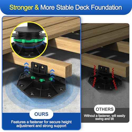24Pack Upgraded Adjustable Deck Support Pedestal Paver Raising from 1-9/16" to 2-3/8", with Fastener Ring for Maximum Stability, Deck Foundation Base Support Flooring Joist Supports, Black