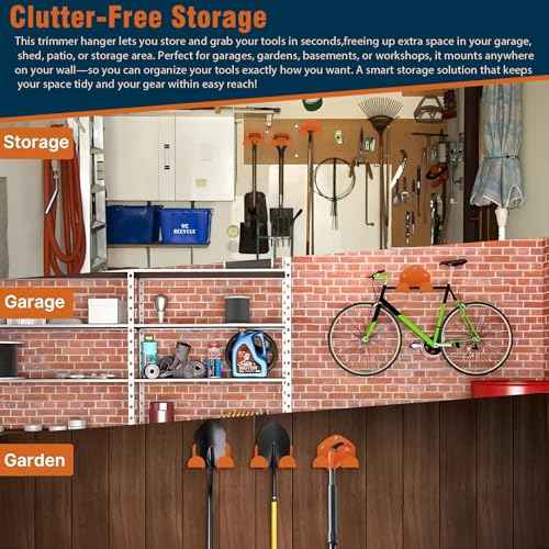 2PACK STURDY GRASS TRIMMER RACK - Heavy Duty Wall Mount Tool Organizer, 800LB Capacity, Rust Proof & Space Saving, Dual Position Design for Weed Eater, Shovels, Ladders & More (Garage/Garden Storage)