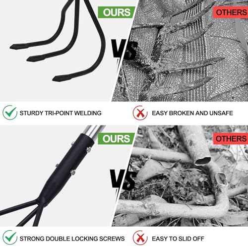 3-Tine Long Handle Tiller, Garden Cultivator with 55"-15.5" Adjustable Handle, for Loosening Soil, Tilling, Weeding and Fertilizing, Suitable for Elderly and Women