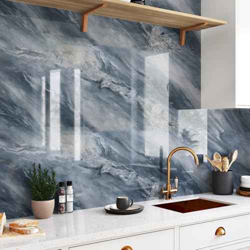 Wallercity Glossy Marble Contact Paper for Kitchen Countertops Granite Peel and Stick Marble Wallpaper Waterproof Removable Wall Paper for Counters Table Top Desk Vinyl Wrap for Cabinets 15.8''x78.7''